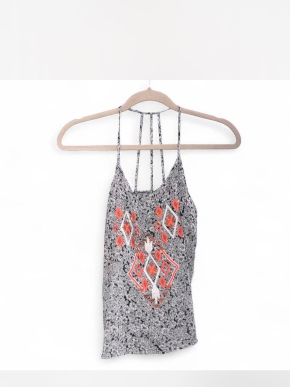 Tilly's Gray Cami with Coral Diamond Print and Strappy Back
